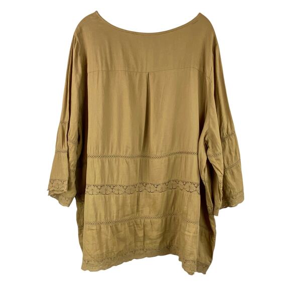 Logo 100% Cotton Tiered Tunic Top Size 28W Brown Mustard Lightweight Boho Lace - Picture 4 of 8